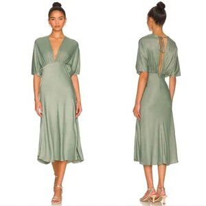 NEW anna nata Taylor Dress in Antique Green sage army satin midi flowy